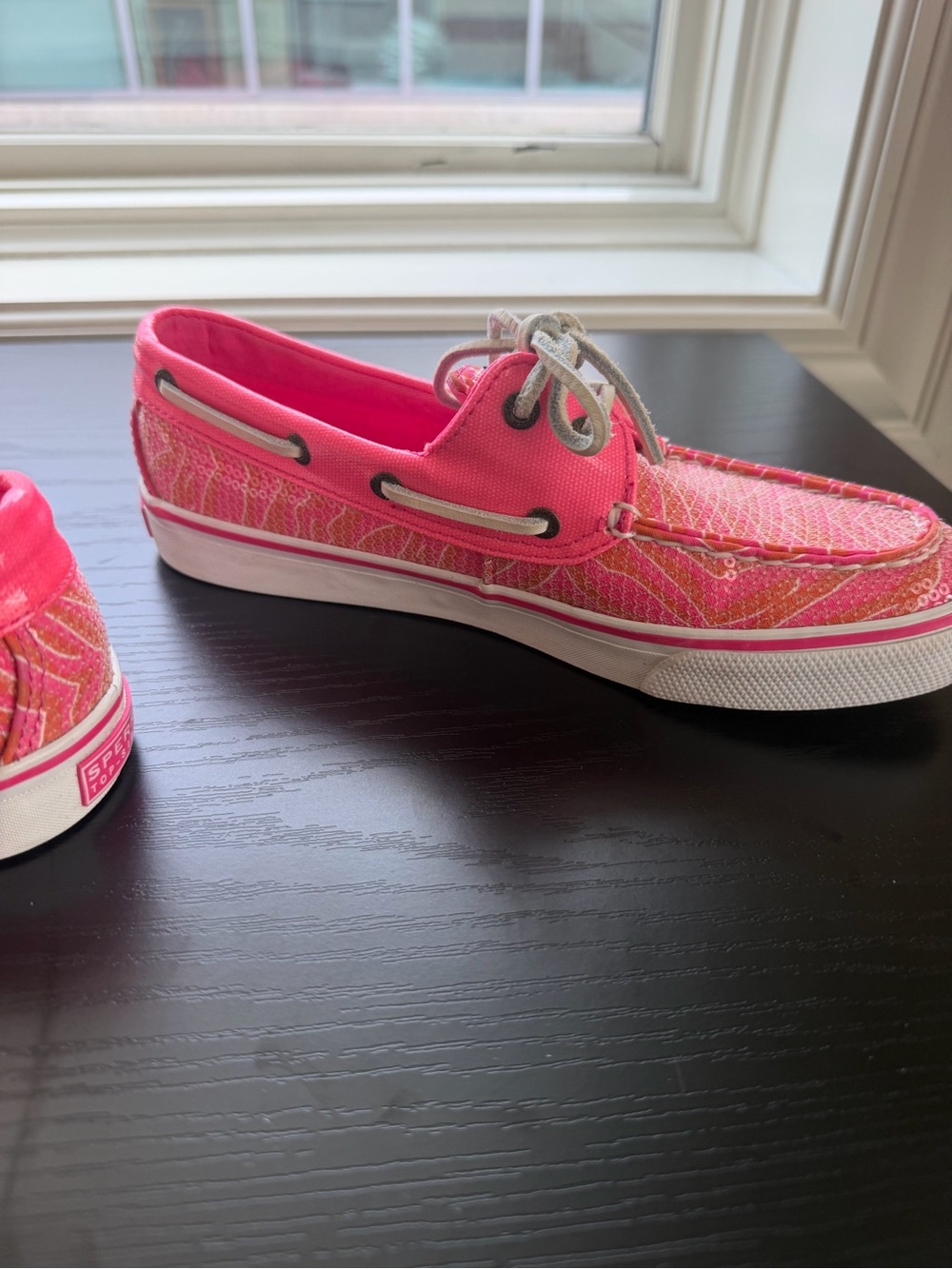Sperry Top Sider Hot Pink and Orange Sequin Boat Shoe 7M - Picture 9 of 11